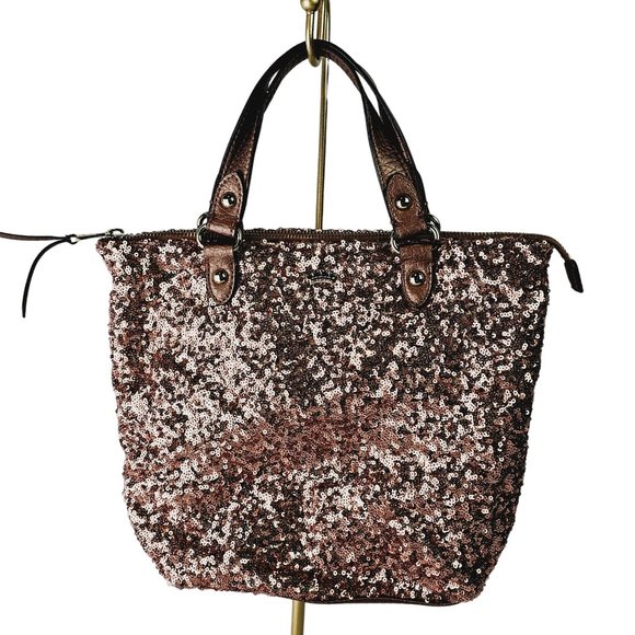 Juicy Couture Brown Bronze Sequin Small Tote Handbag - Picture 1 of 10